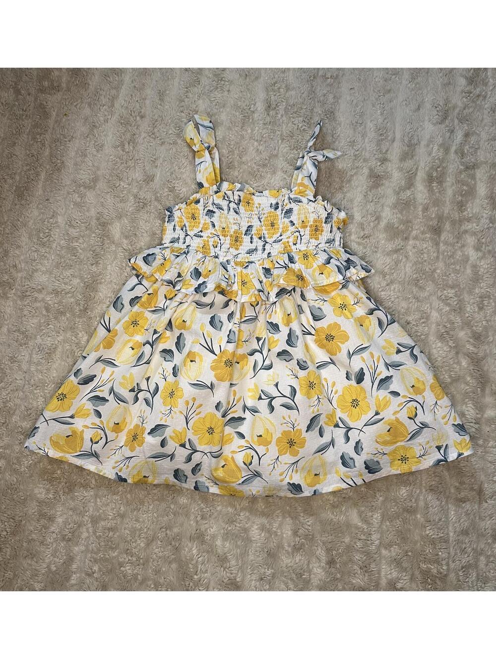 Cupcakes & Cashmere yellow/white floral tie straps smocked cotton sundress 18M